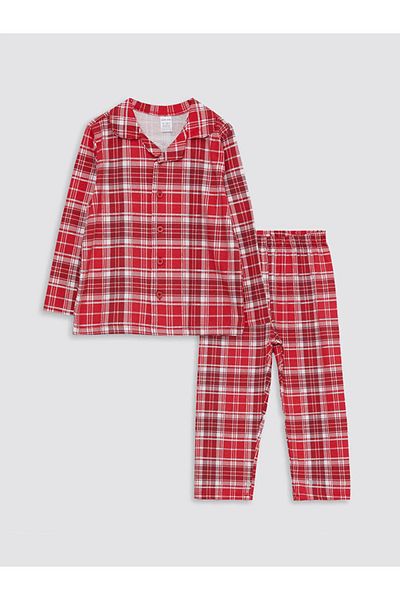 LC Waikiki Polo Neck Long Sleeve Plaid Patterned Baby Pajama Set
