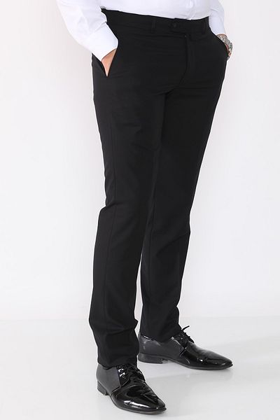 R-Germen Men's Black Slim Fit Chinou Pattern Fabric Trousers
