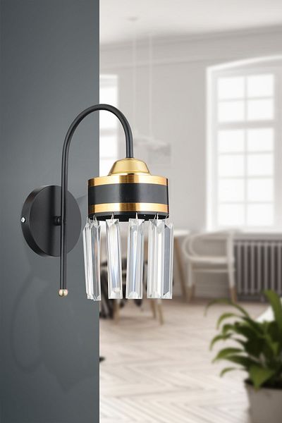 Docklight Tokyo Black Crystal Stone Yellow Stripe Cylinder Down Facing Modern Sconce
