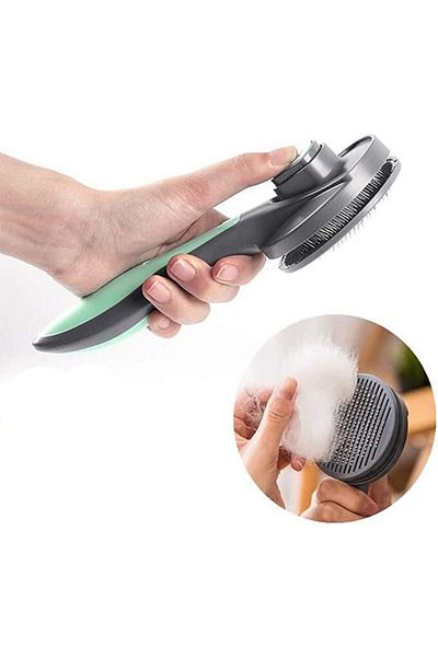 Technojet مشط تجميع الشعر ذو الأزرار للتنظيف التلقائي للكلاب والقطط من Green Pet وفرشاة العناية بالحيوانات الأليفة