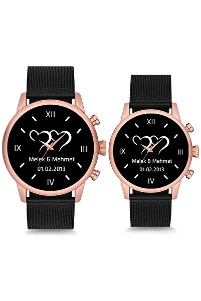Kubbehan Sevgili Saati Romen Rakam Içiçe Kalp Isimli Ve Tarihli Çift Kol Saat...