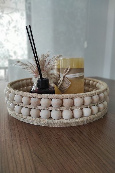 DEKOLOBİ Wicker Wooden Decorative Tray 30 cm / Promise Tray