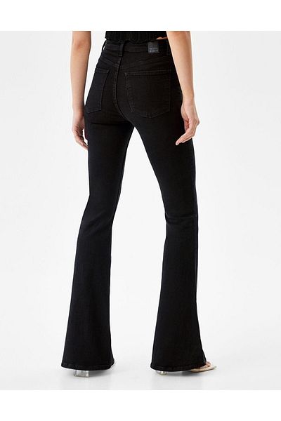 LİMABEL Ikon Spanish Flare Leg Jeans No Fade Black Spanish Jeans High Waist Denim Trousers