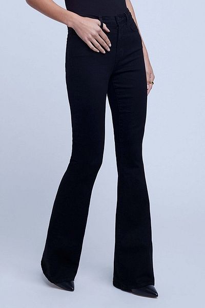 LİMABEL Gold Ikon Spanish Flare Leg Jeans Fade Black Spanish Jeans High Waist Denim Trousers