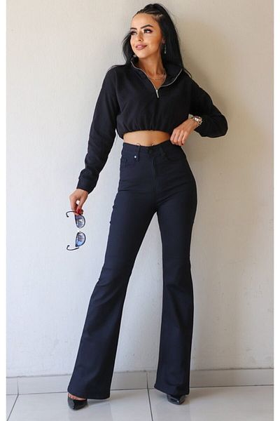 LİMABEL Tess Spanish Flare Leg Jeans No Fade Black Spanish Jeans High Waist Denim Trousers