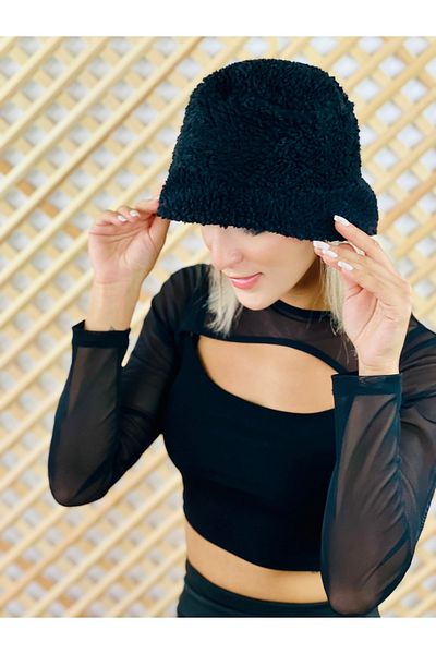 disponible Black Color Plush Winter Bucket Model Fisherman Unisex Bucket Hat
