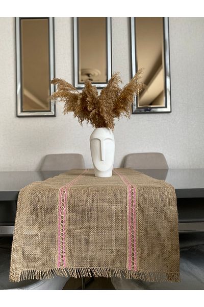 Parla Life Ροζ Ριγέ Υφασμάτινο Runner από γιούτα 40x90 εκ