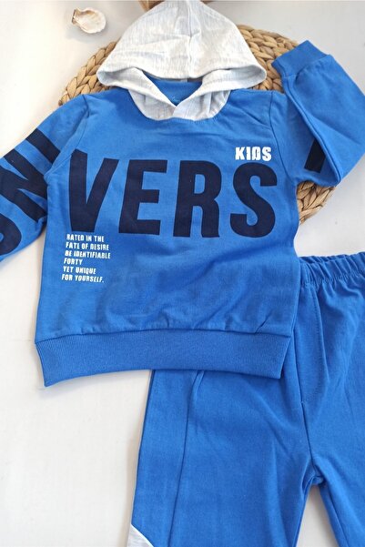 dubi baby Mavi Vers Yazılı Ikili Çocuk Eşofman Takım 1-2-3-4-5 Yaş