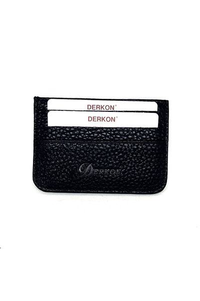 DERKON Genuine Leather Thin Unisex Black Card Holder