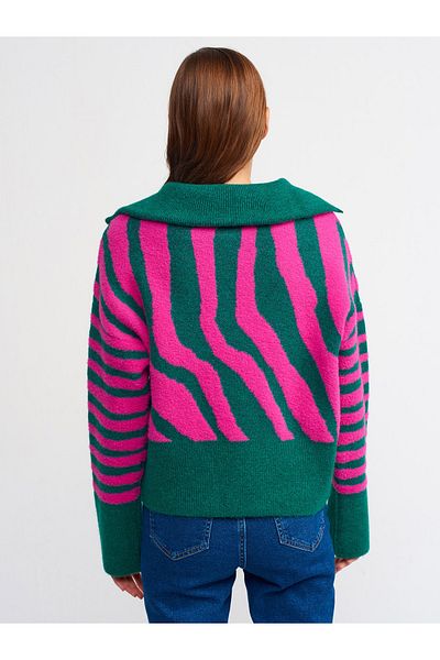 Dilvin 10282 Pullover mit Trucker-Kragen und Reißverschluss, Smaragdgrün, F.