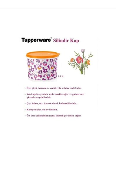 Tupperware Silindir Kap 1.1 Lt Turuncu Kapak