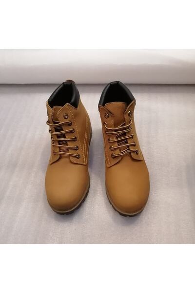 Butik Tülin Unisex Genuine Calf Leather Nubuck Yellow Thick Serrated Non-Slip Rubber Sole Lace Up Boots