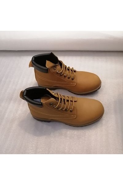 Butik Tülin Unisex Genuine Calf Leather Nubuck Yellow Thick Serrated Non-Slip Rubber Sole Lace Up Boots