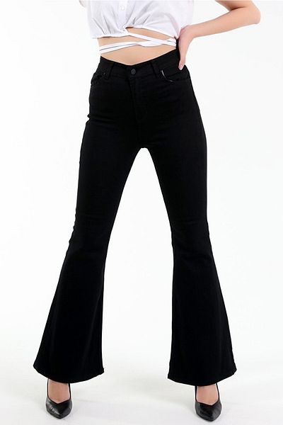 LİMABEL Tess Spanish Flare Leg Jeans No Fade Black Spanish Jeans High Waist Denim Trousers