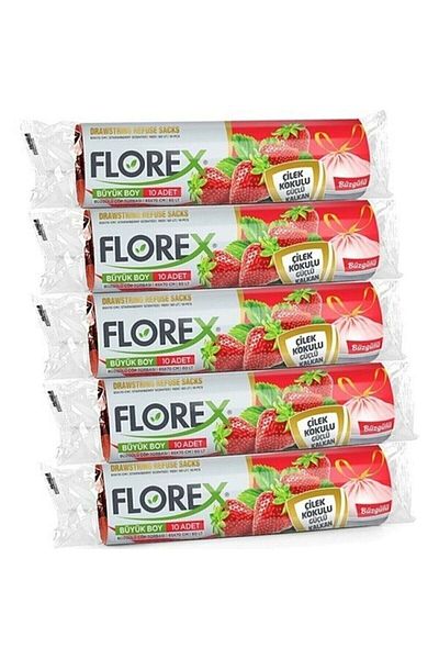 Florex Drawstring Strawberry Scented Medium Size Garbage Bag 5 Rolls 55x60 Garbage Bag