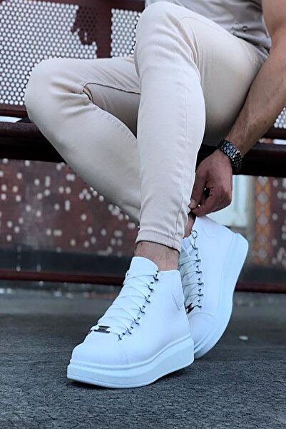 Mida Shoes White Leather High Sole Sports Men's Boots