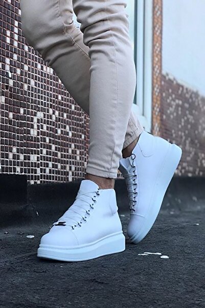 Mida Shoes White Leather High Sole Sports Men's Boots