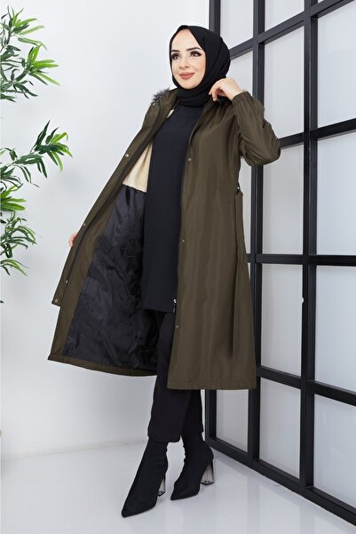 KMKkombin Γυναικείο νεανικό παλτό με γούνινη επένδυση κάτω από ίνες μανίκι με μοτίβο αδιάβροχο και αντιανεμικό