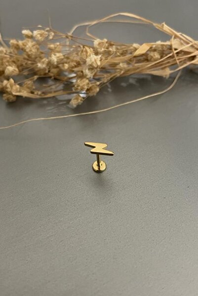 Jaida Moda Unisex Gold Şimsek Figür Çelik Tragus Helix Piercing 6 Mm