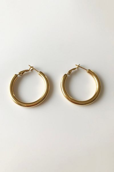 SilverStone Women's Gold Color Thick Steel Hoop Earrings