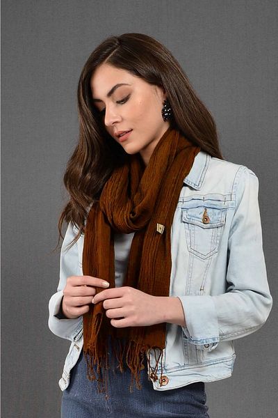 Dosimira Brown Denim Grinding Cotton Scarf