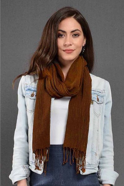 Dosimira Brown Denim Grinding Cotton Scarf