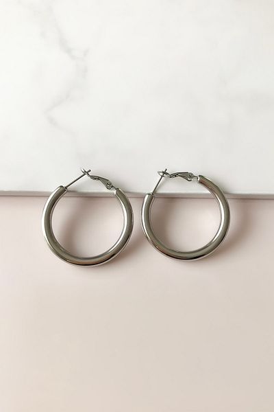 SilverStone Women's Silver Color Thick Steel Hoop Earrings
