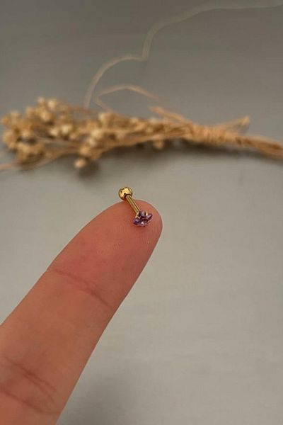 Jaida Moda Unisex Gold Color Square Zircon Stone Tragus Helix Piercing 6mm
