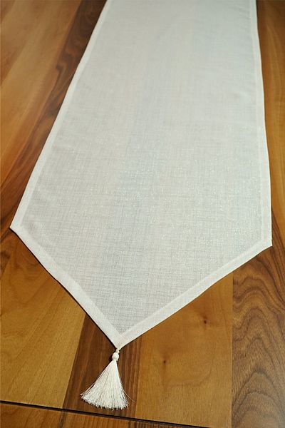 Viemso Linen Runner - Off-White, Glitter and Tassel, 45X200Cm