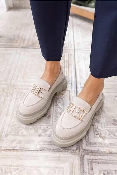 ANGELİNA JONES James Women's Beige Real Suede Loafer Shoes