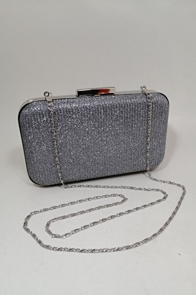 PARKTAN Gümüş Simli Abiye Clutch Portföy Çanta