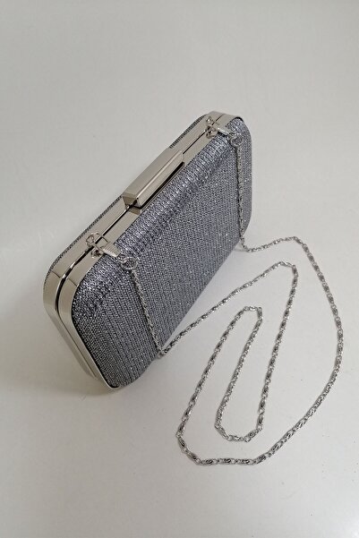 PARKTAN Gümüş Simli Abiye Clutch Portföy Çanta