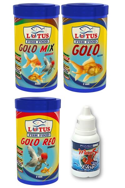 Lotus Japon Balığı Yem Ve Berraklaştırıcı Seti, 100ml Gold Natural, Red Ve Mix