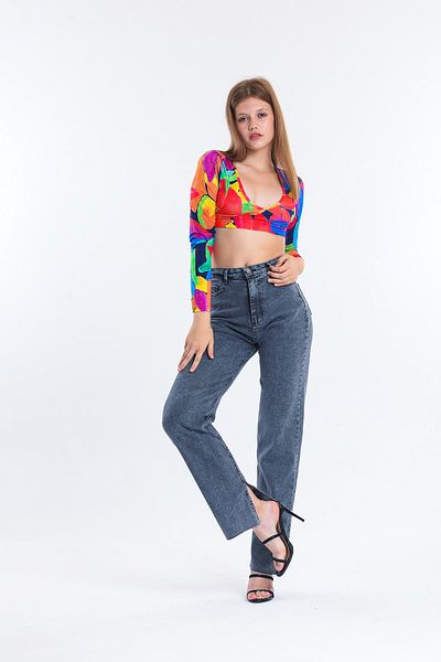 SHEVEGA Blugi cu talie înaltă din lycra afumată cu picioare largi - picior de Jean Boyfriend cu fante