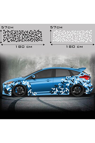 Vegatasarım Oto Araba Yan Kapı Sticker Çıkartma - Kamuflaj - Yeni Trend - Siy...