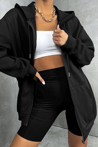 MOONBULL Unisex černá oversize mikina na zip