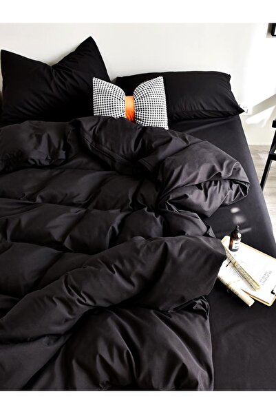 CAQQA Black Cotton Ranforce Duvet Cover Set