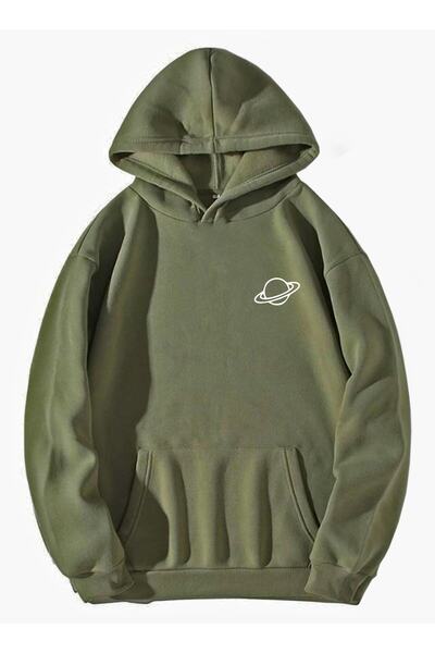 AFROGİYİM Жіночий оверсайз-светр з капюшоном, принт «Сатурн», колір хакі