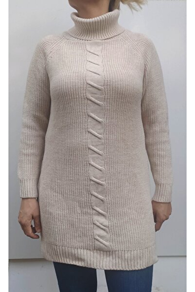 Hepsibitarz Kadın Bej Taş Boğazlı Tunik Kazak