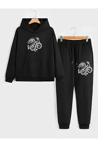 Deocept Συνδυασμός φούτερ και φούτερ με κουκούλα Unisex Dragon Printed