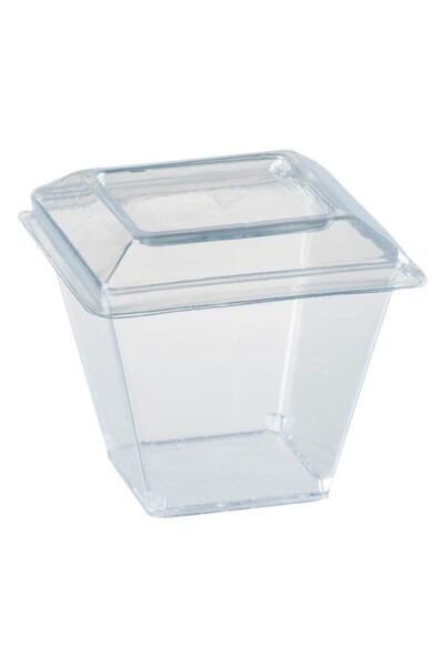 14Süs Kristal Plastik 120 Cc Kübik Kase 10 Lu Set Kapaklı
