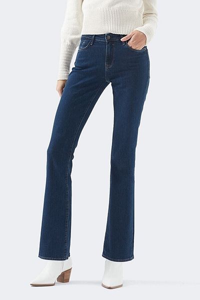 LİMABEL Pantaloni Lara Flare Lycra Colorfast Albastru închis, cu picioare largi, blugi, talie înaltă (croială relaxată)