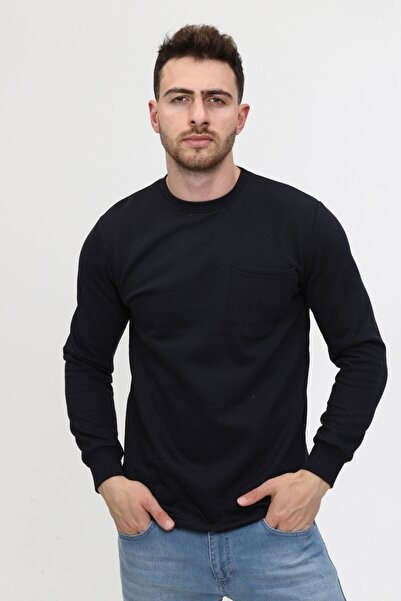 MUALTA سويت شيرت شتوي ذو رقبة دائرية باللون الأزرق الداكن 20/10 مصنوع من خيوطين