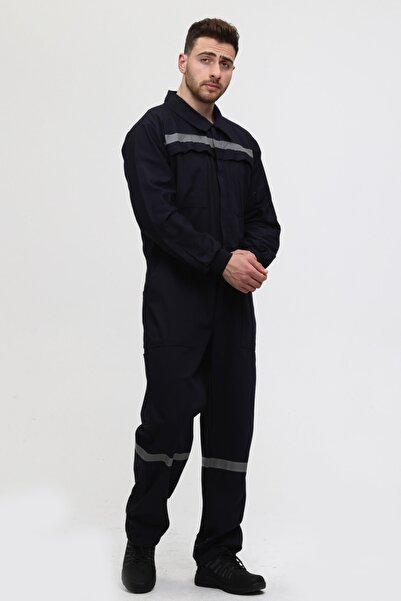 MUALTA Yazlık Işçi Tulumu 16/12 Lacivert Gabardin Boy Tulum 5 Cepli Reflektörlü