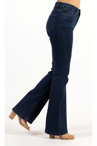 LİMABEL Lara Flare Lycra Colorfast Dark Blue Wide Leg Jean High Waist Denim Trousers (Relaxed Cut)