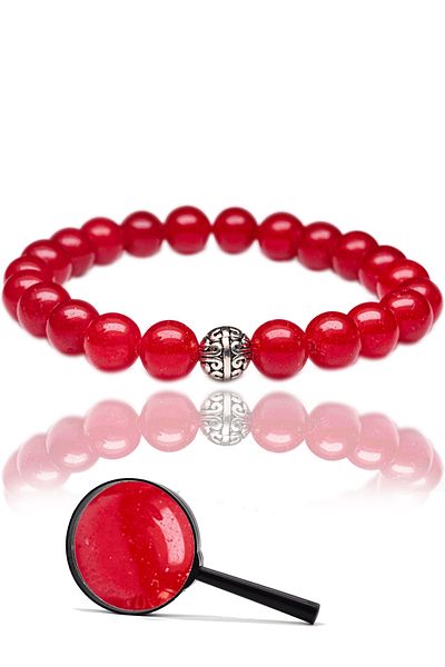 Tesbih Atölyesi Certified Aaa+ Red Agate Stone Bracelet - With Silver Device