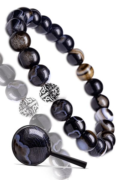 Tesbih Atölyesi Certified Black Eye Agate Natural Stone Bracelet - With Silver Device
