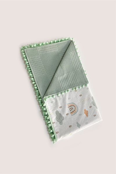 Jaju Baby Green Waffle Pique Cloud Patterned Double Sided Baby Blanket 110x100 Cm