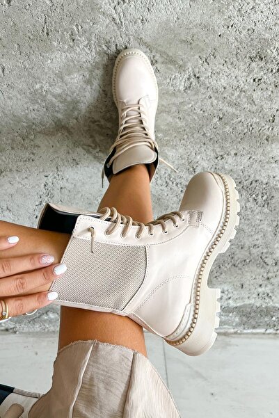 Shoebutik Park Beige Leather Boots