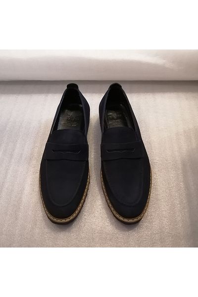 19V69 ITALIA Men's Genuine Nubuck Navy Blue Banded Eva Light Sole Loafers with Elastic Sides